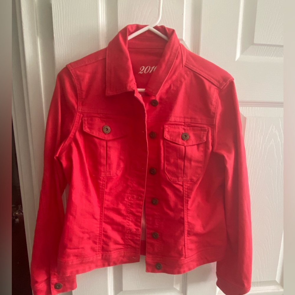 Red jean jacket